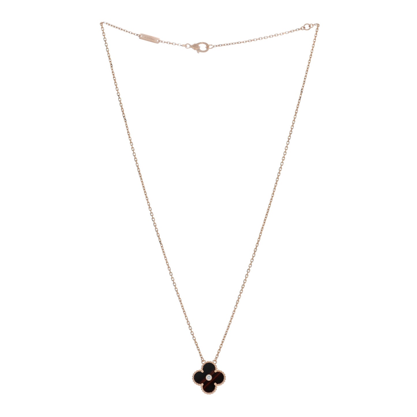 18K Rose Gold Diamond Bulls Eye Vintage Alhambra Pendant Necklace
