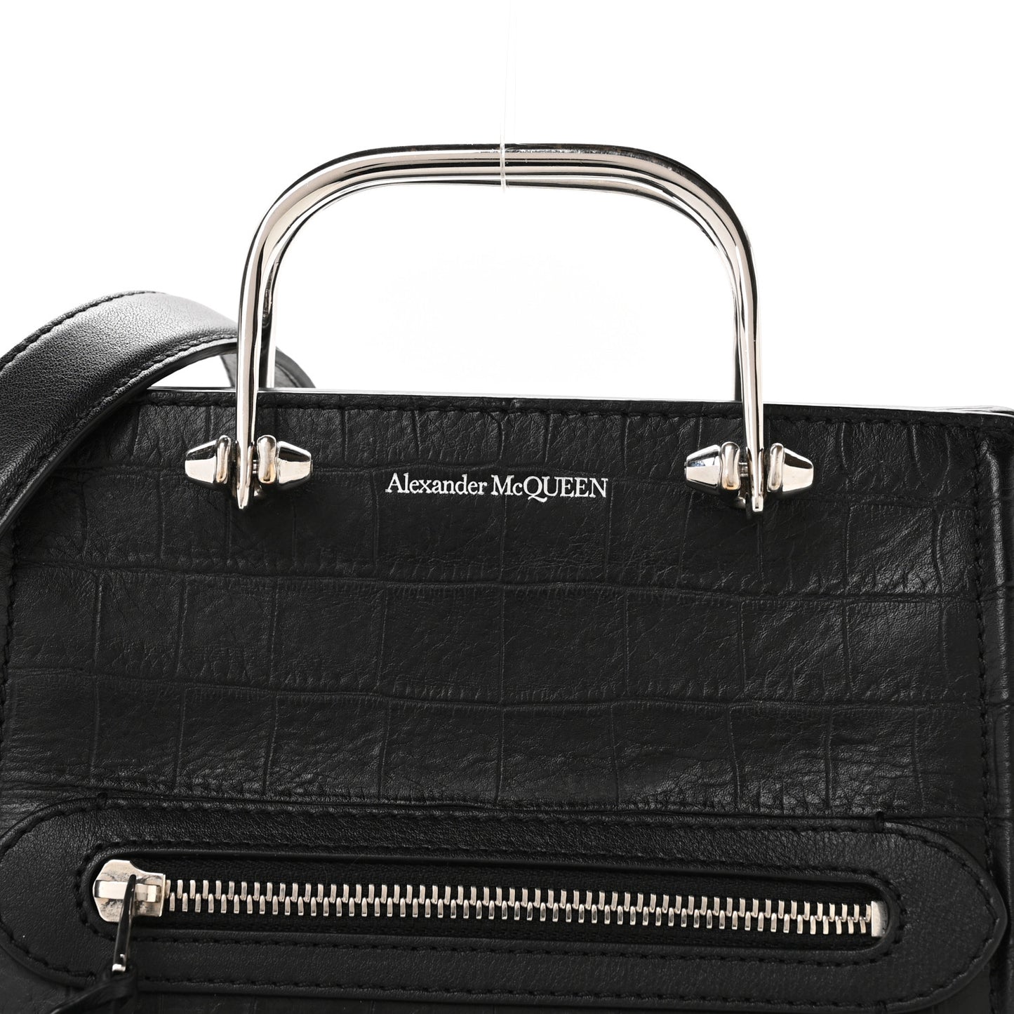 Crocodile Embossed Calfskin The Short Story Shoulder Bag Black