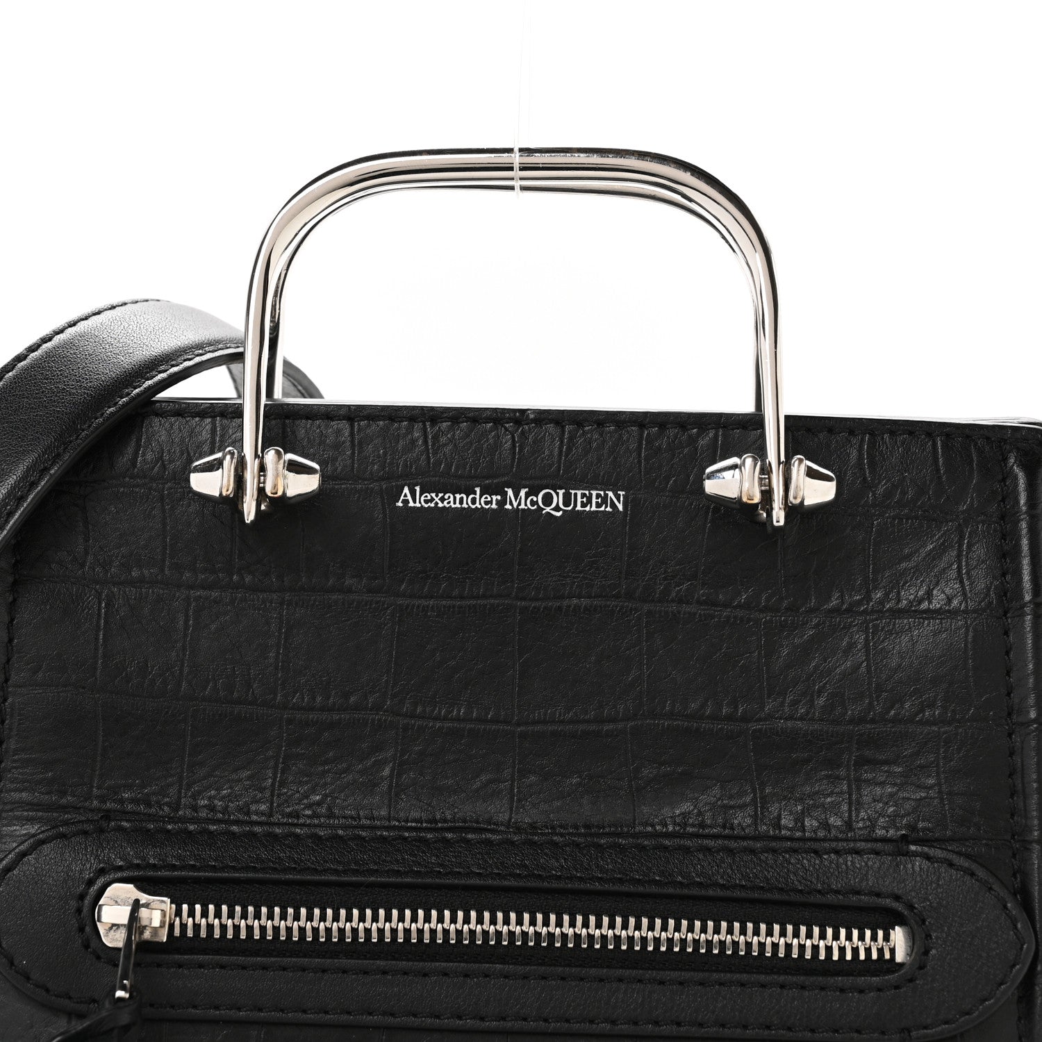 Alexander McQueen Crocodile Embossed Calfskin The Short Story Shoulder Bag Black 8 of 12