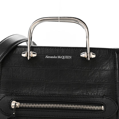 Alexander McQueen Crocodile Embossed Calfskin The Short Story Shoulder Bag Black 8 of 12