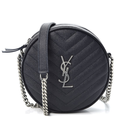 Saint Laurent Grain De Poudre Matelasse Chevron Quilted Round Vinyle Camera Bag Deep Marine 1 of 8