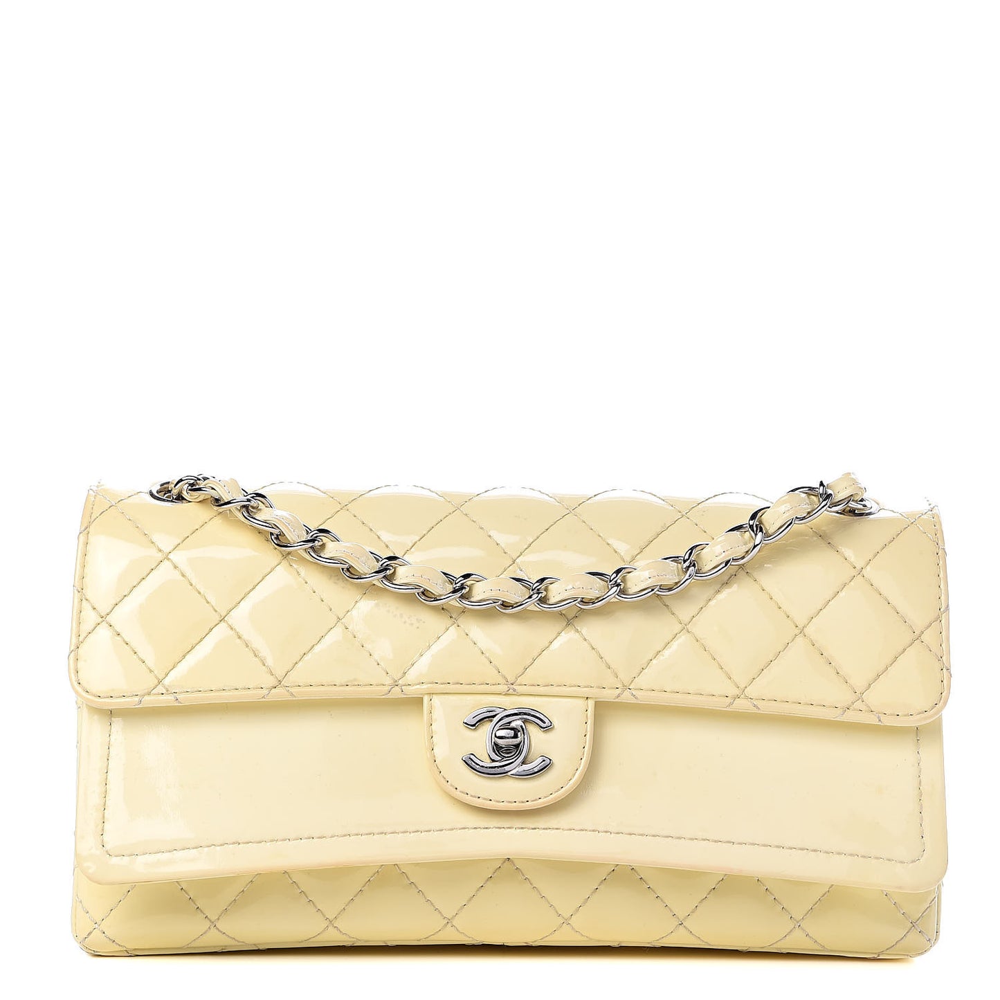 Patent Quilted Medium Double Flap Ivory
