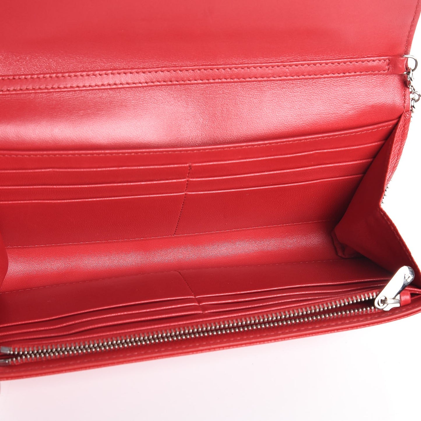 Grained Calfskin Diorama Croisiere Chain Wallet Red