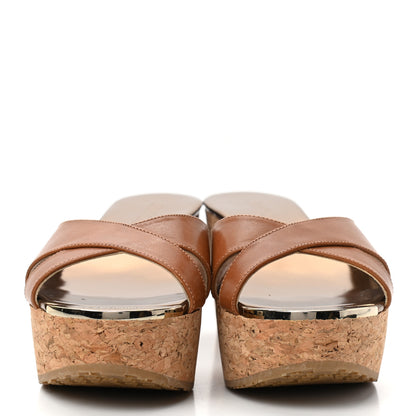 Jimmy Choo Calfskin Prima Cork Wedge Sandals 35 Canyon 2 of 8