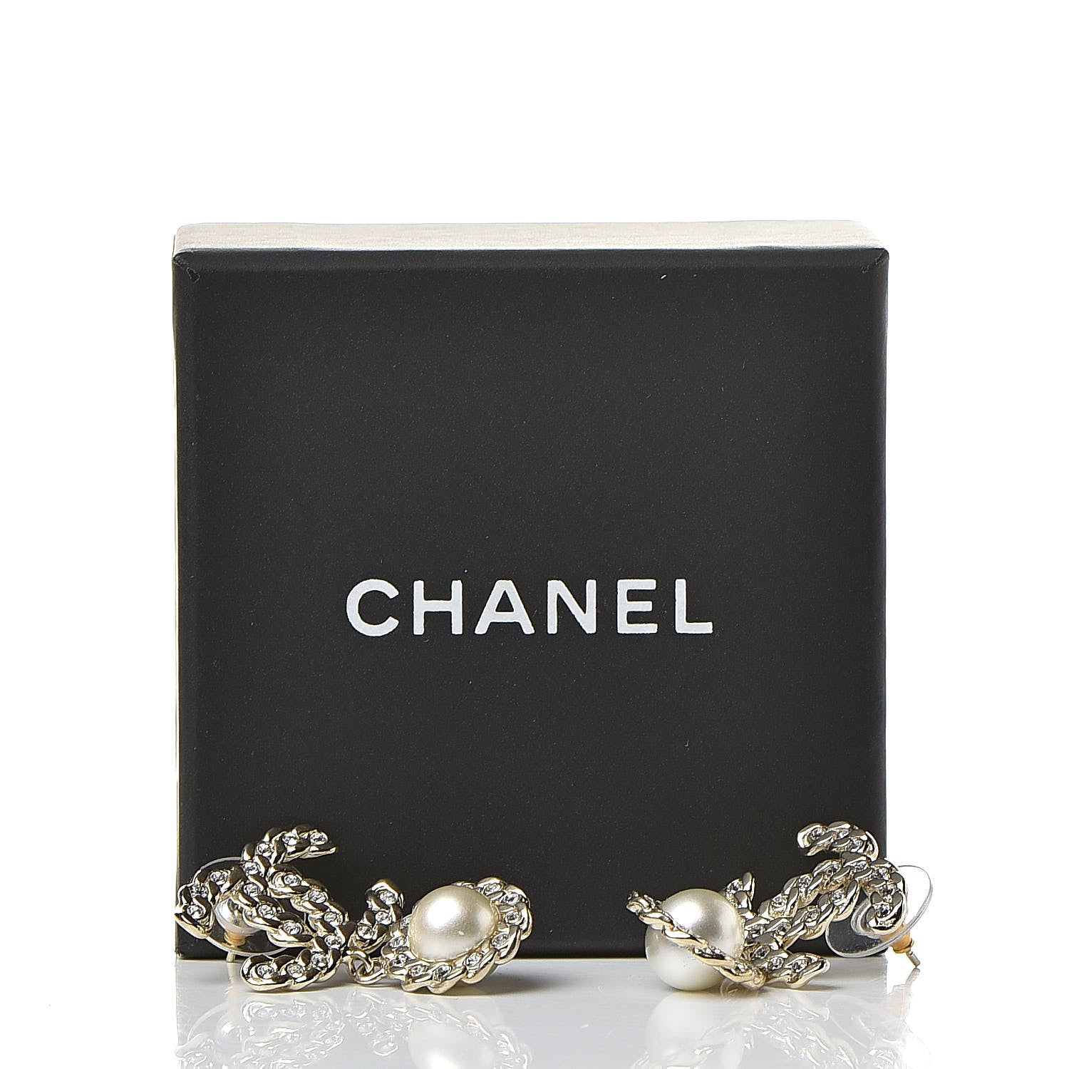 Chanel Crystal Pearl Pearls Coronation CC Drop Earrings Gold 5 of 5