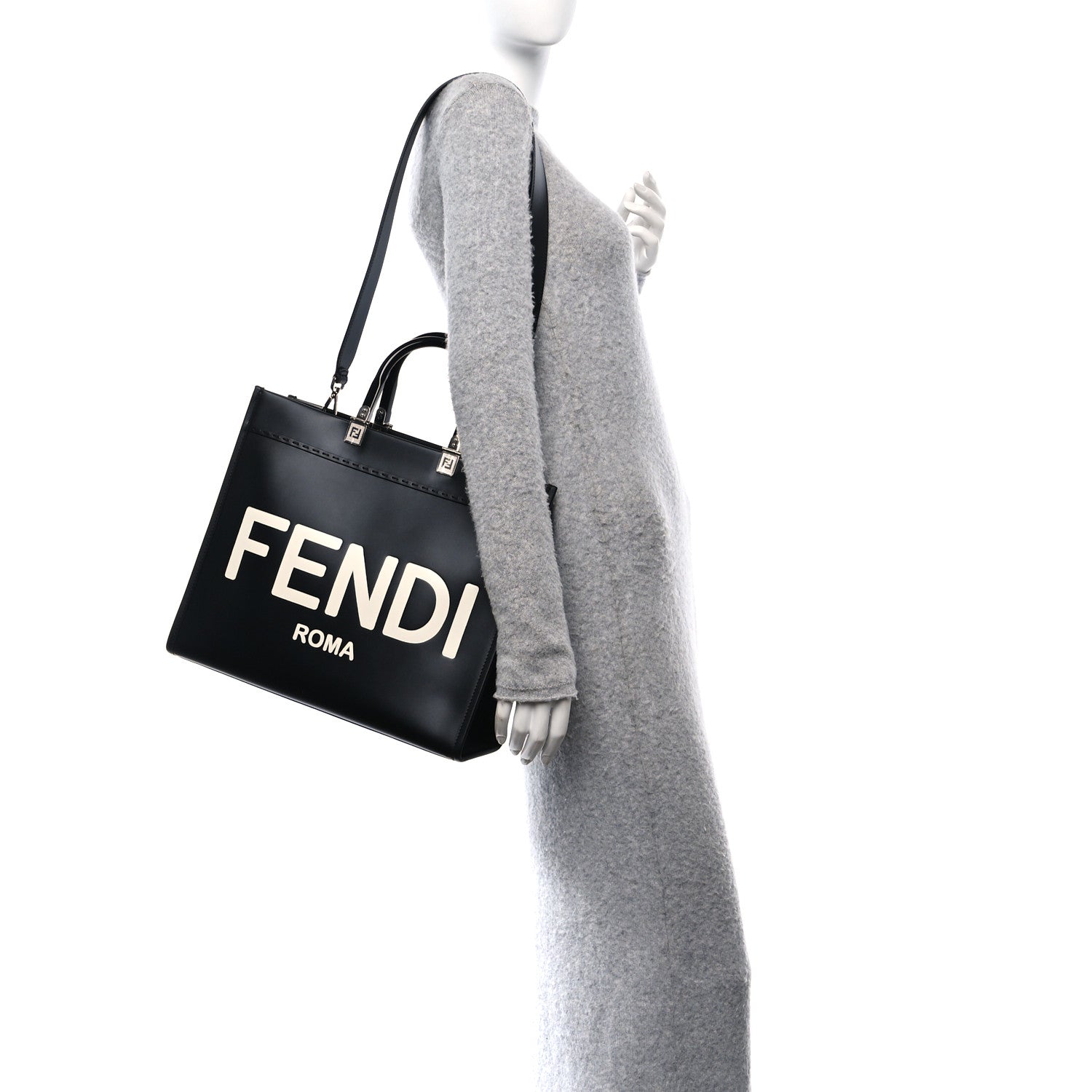 Fendi Vitello King Plexiglass Medium Fendi Sunshine Shopper Tote Black White 2 of 9