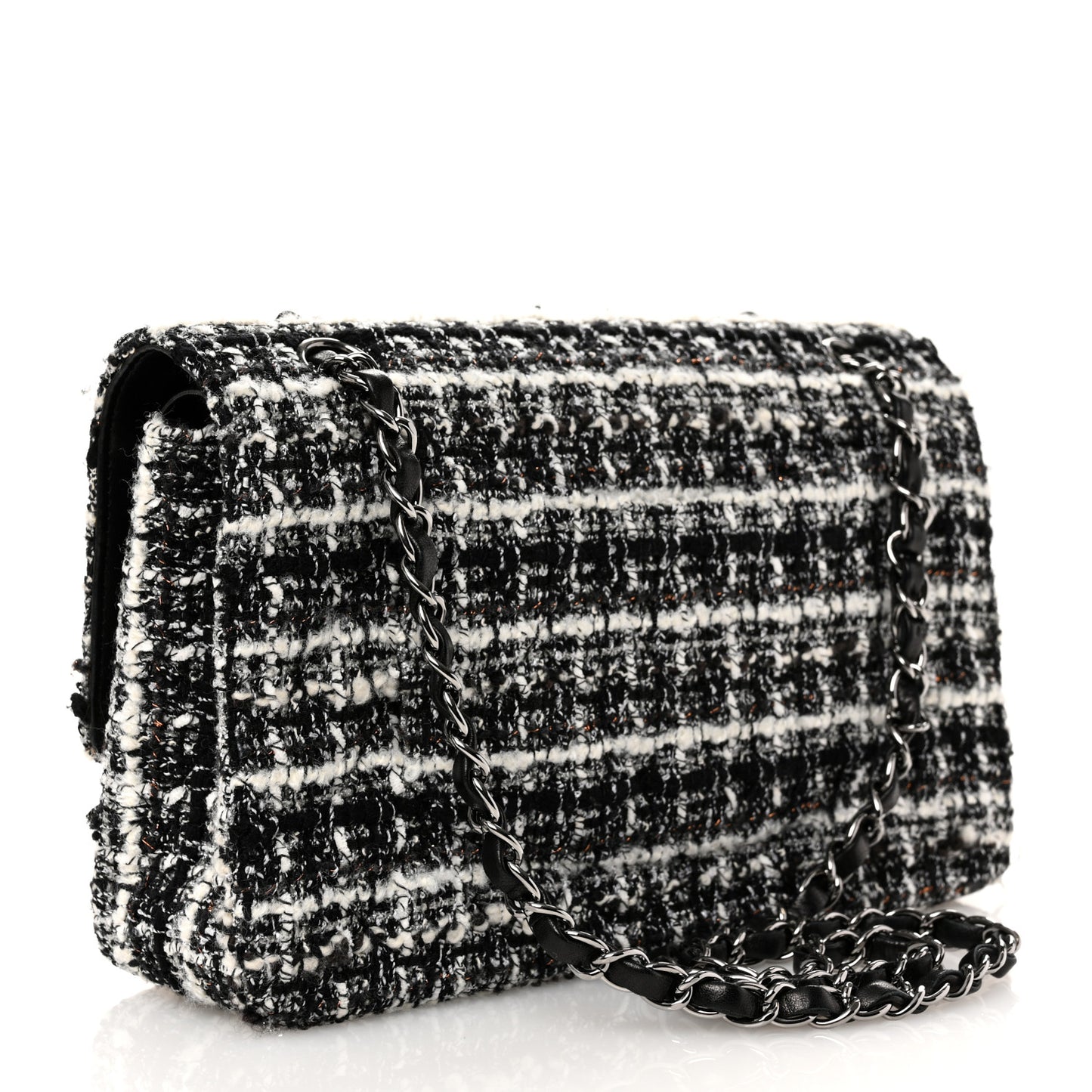 Tweed Quilted Medium Double Flap Black
