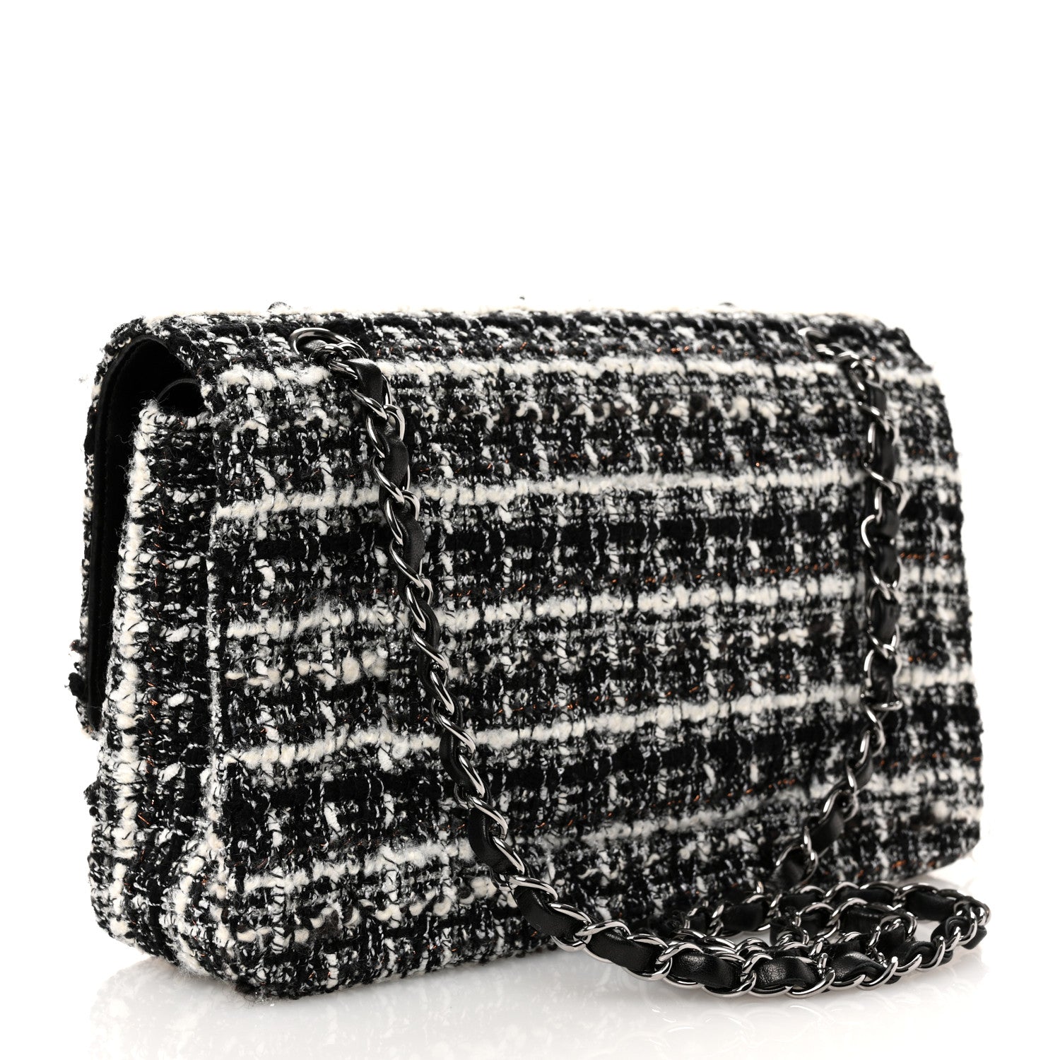 Chanel Tweed Quilted Medium Double Flap Black 3 of 12