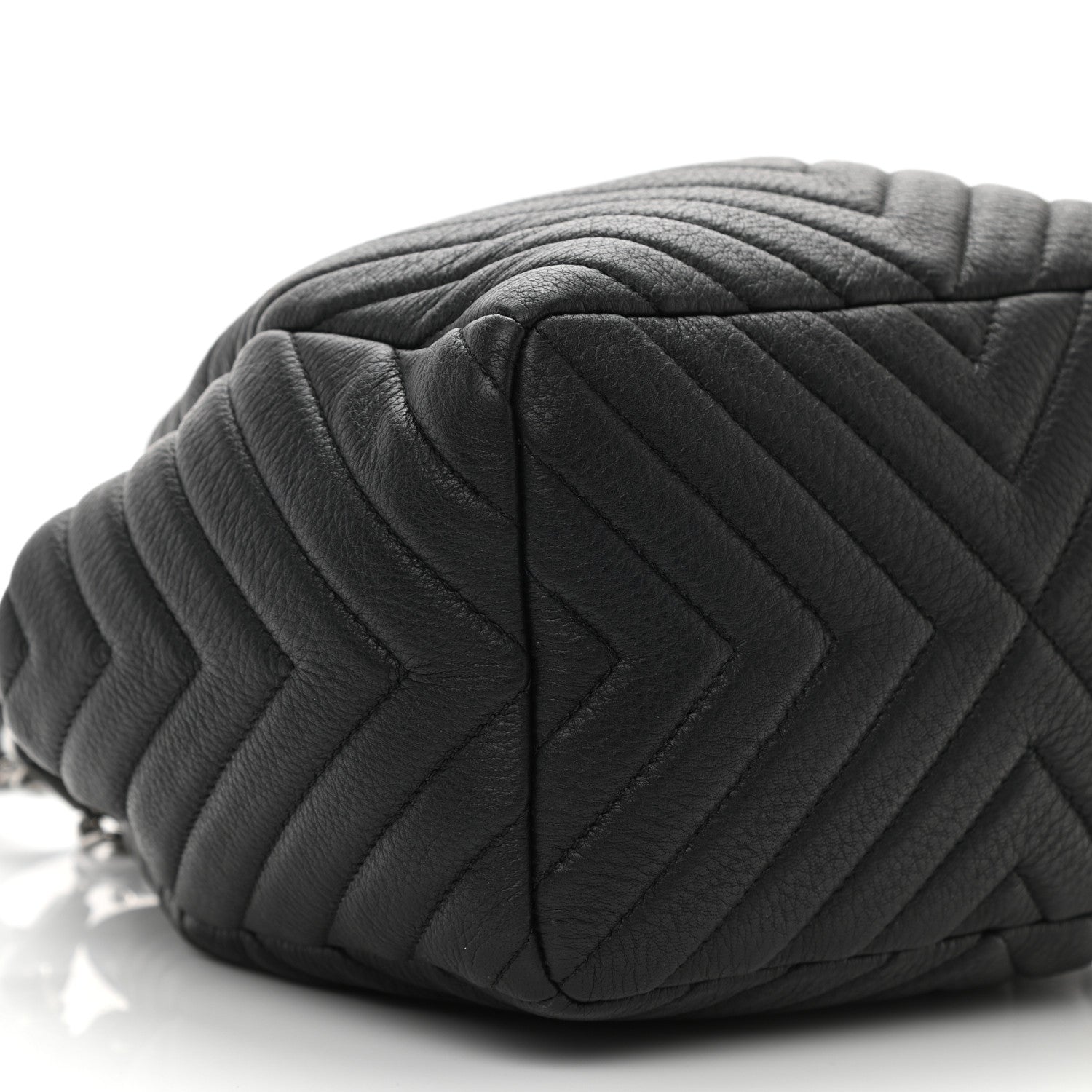 Chanel Deerskin Chevron Small CC Chain Bucket Drawstring Bag Black 8 of 10