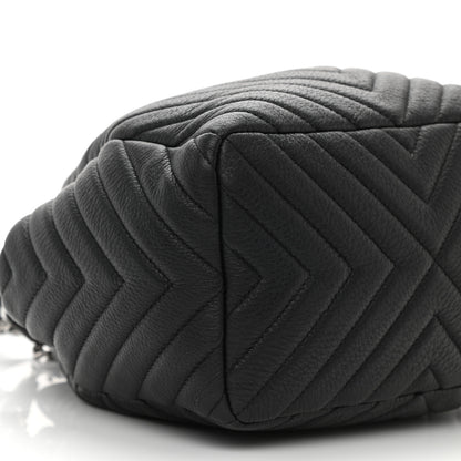 Chanel Deerskin Chevron Small CC Chain Bucket Drawstring Bag Black 8 of 10