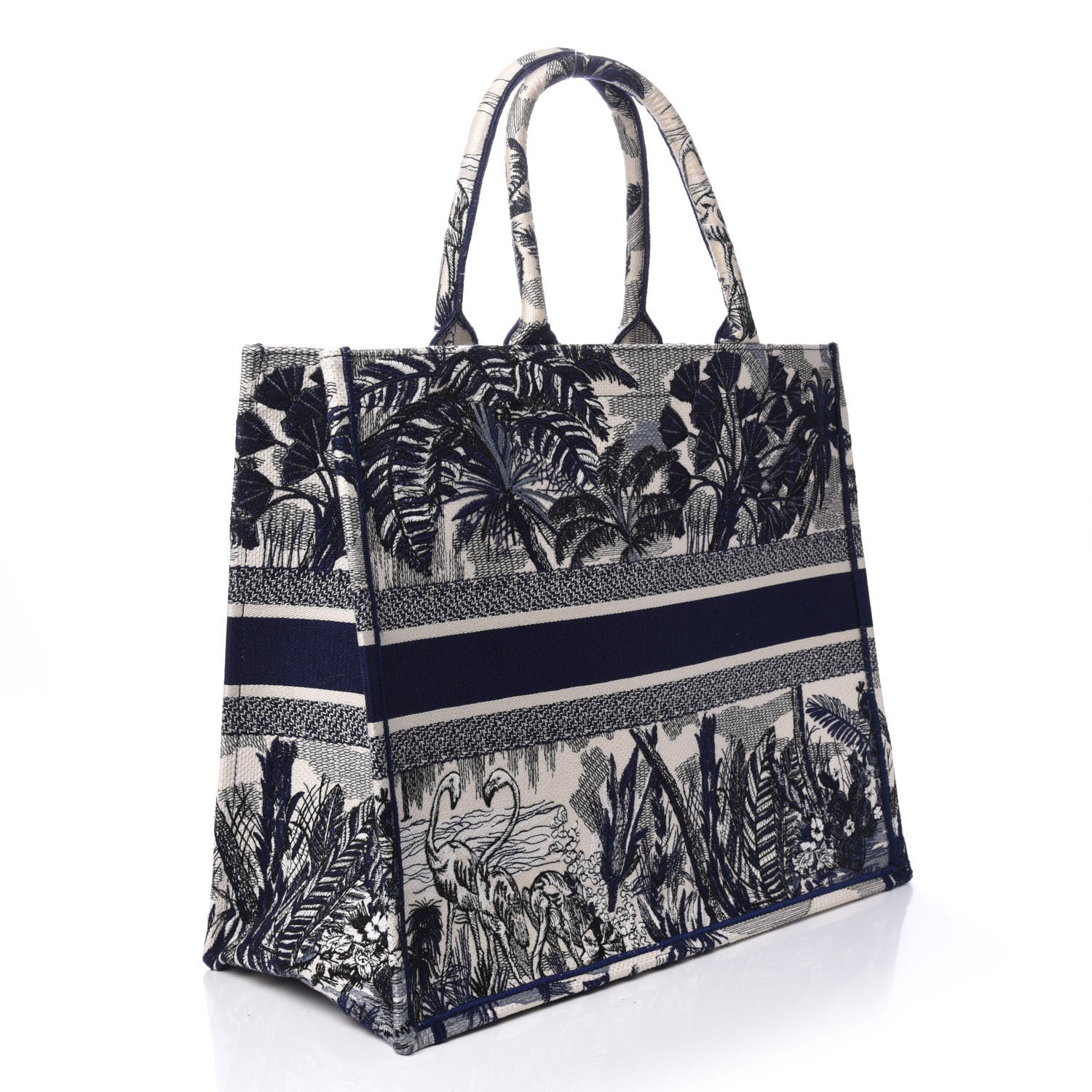 Christian Dior Canvas Embroidered Large Palm Tree Toile De Jouy Book Tote Blue 3 of 9