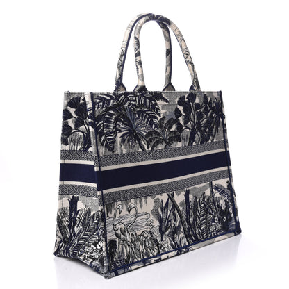 Christian Dior Canvas Embroidered Large Palm Tree Toile De Jouy Book Tote Blue 3 of 9
