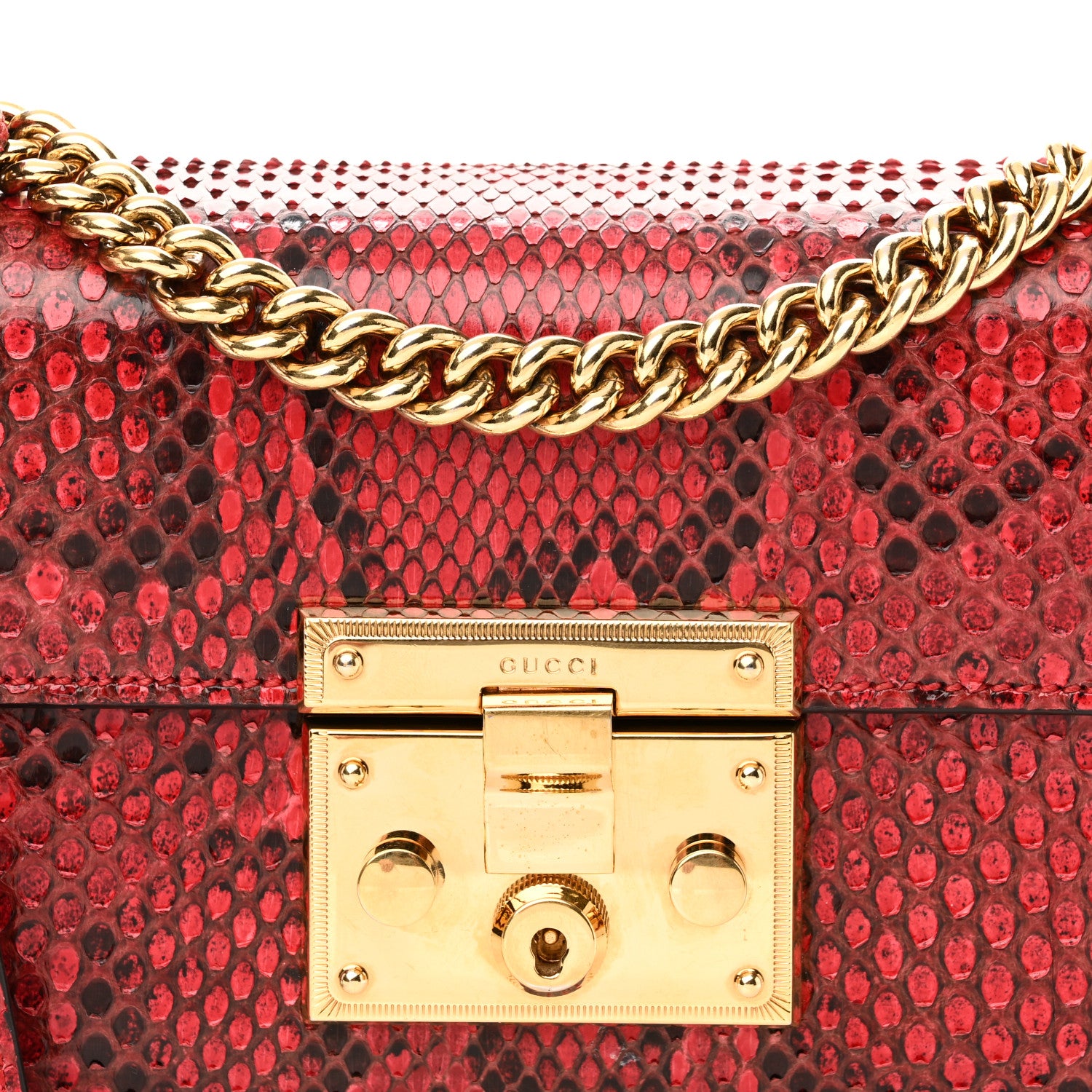 Gucci Snakeskin Small Padlock Shoulder Bag Red 6 of 7