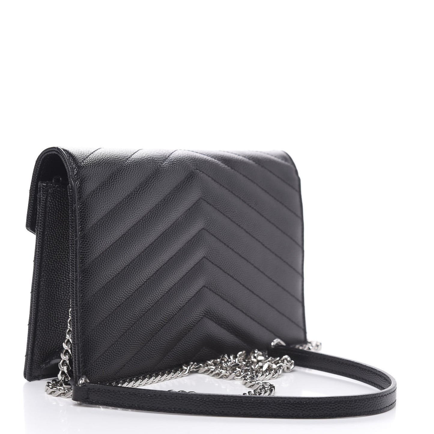 Grain De Poudre Matelasse Chevron Monogram Envelope Chain Wallet Black