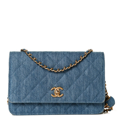 Chanel Denim Quilted CC Pearl Crush Wallet On Chain WOC Blue 1 of 13