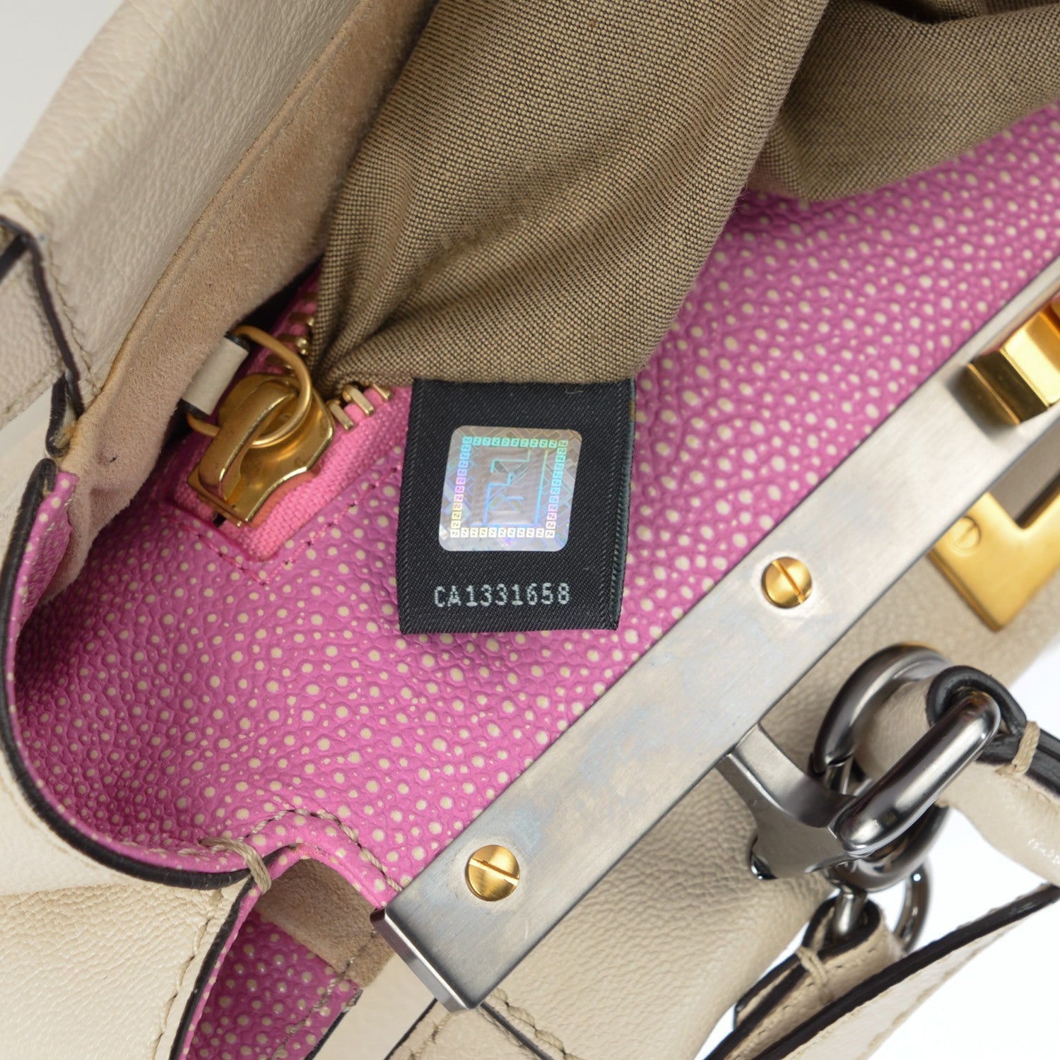Fendi Goatskin Stingray Medium Peekaboo Iconic Satchel White Pink 9 of 10
