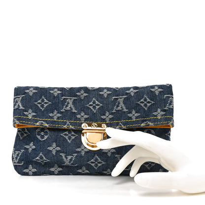 Louis Vuitton Monogram Denim Pochette Plat Clutch Blue 2 of 6