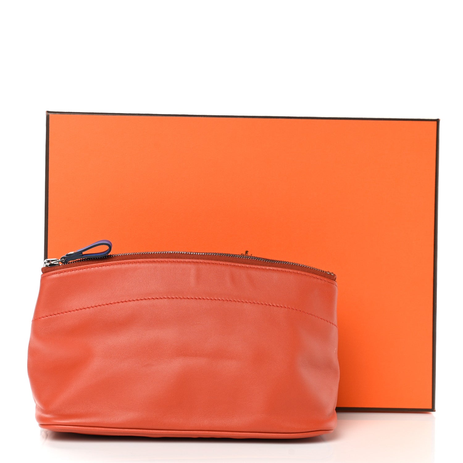 Hermes Lambskin Swift Tohubohu Pouch MM Cornaline Bleu Zellige 11 of 11