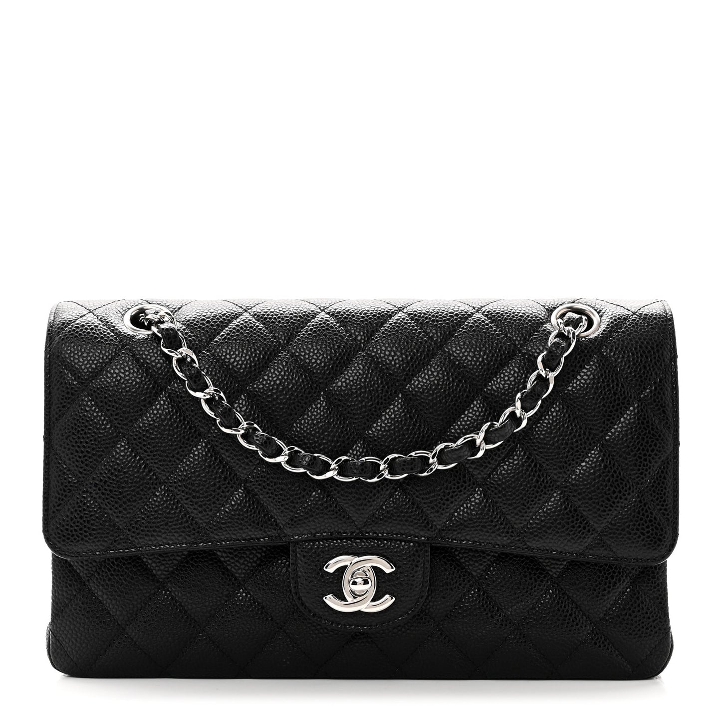 Caviar Quilted Medium Double Flap Black