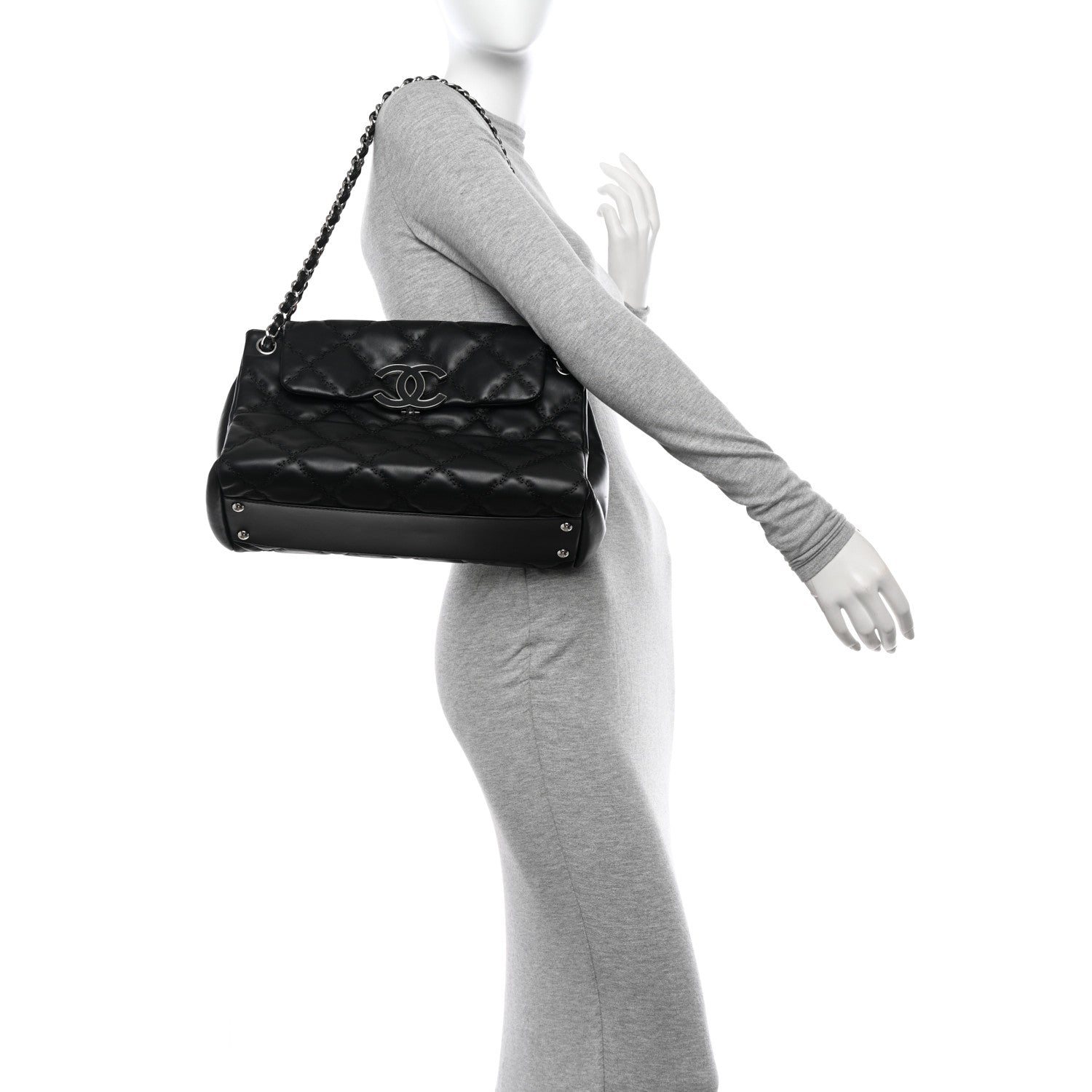 Chanel Calfskin Double Stitch Large Hamptons Flap Bag Black 2 of 10