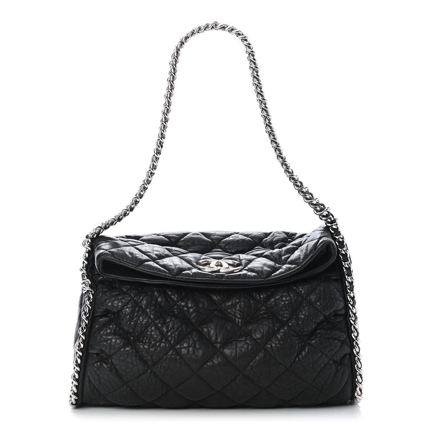 Washed Lambskin Chain Around Hobo Black