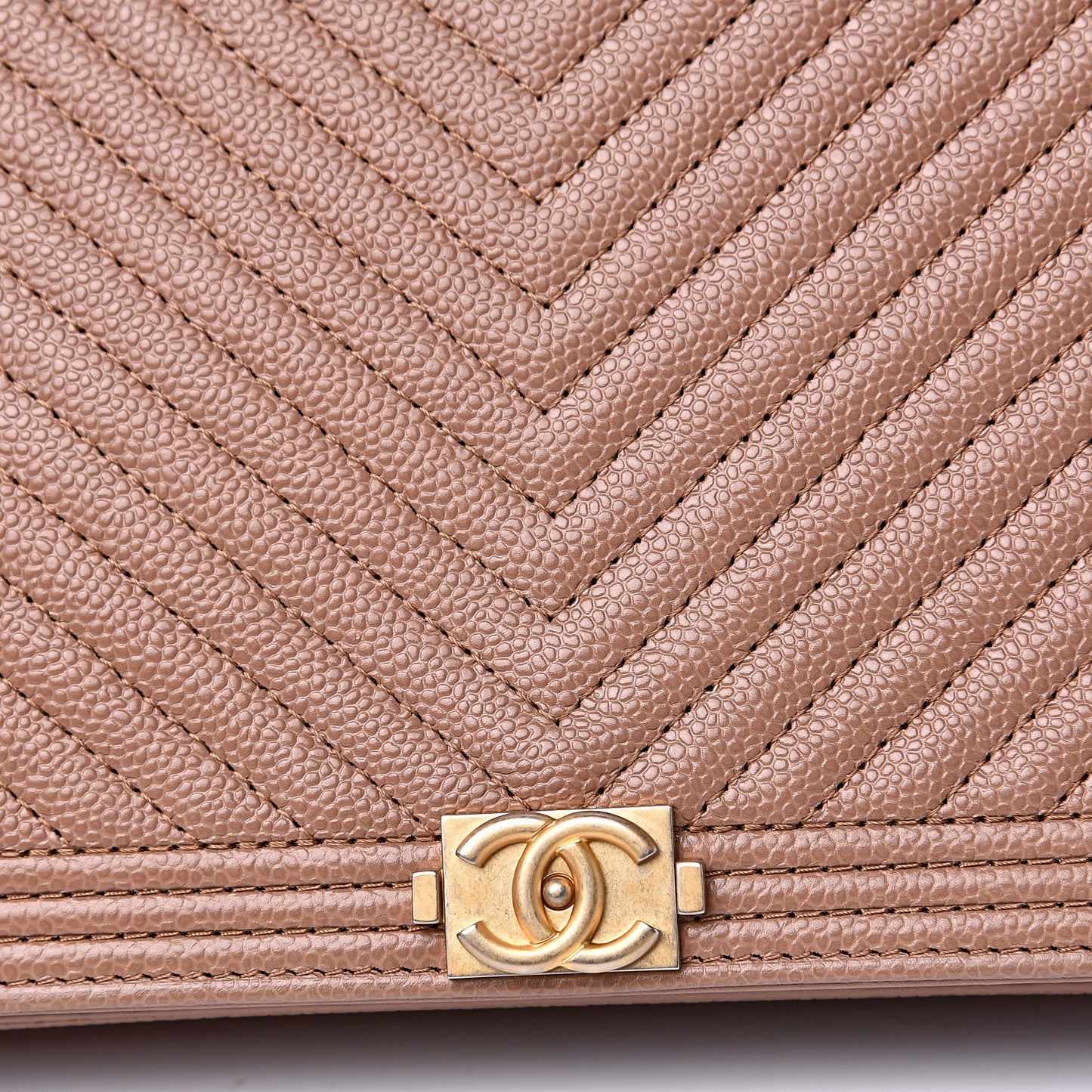 Caviar Chevron Quilted Boy Wallet On Chain WOC Dark Beige