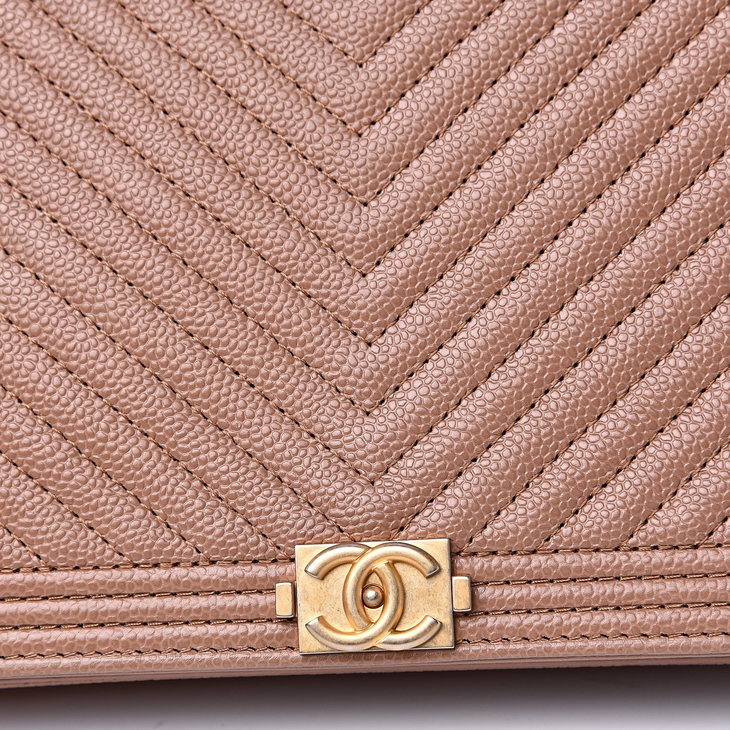 Chanel Caviar Chevron Quilted Boy Wallet On Chain WOC Dark Beige 10 of 12