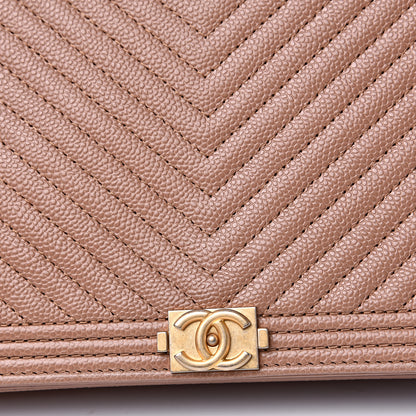 Chanel Caviar Chevron Quilted Boy Wallet On Chain WOC Dark Beige 10 of 12