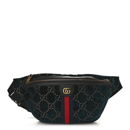 Gucci Velvet GG Monogram Web Belt Bag Blue Beige 1 of 9
