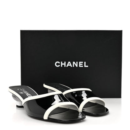 Chanel Patent Calfskin Mules 37.5 Black White 11 of 11