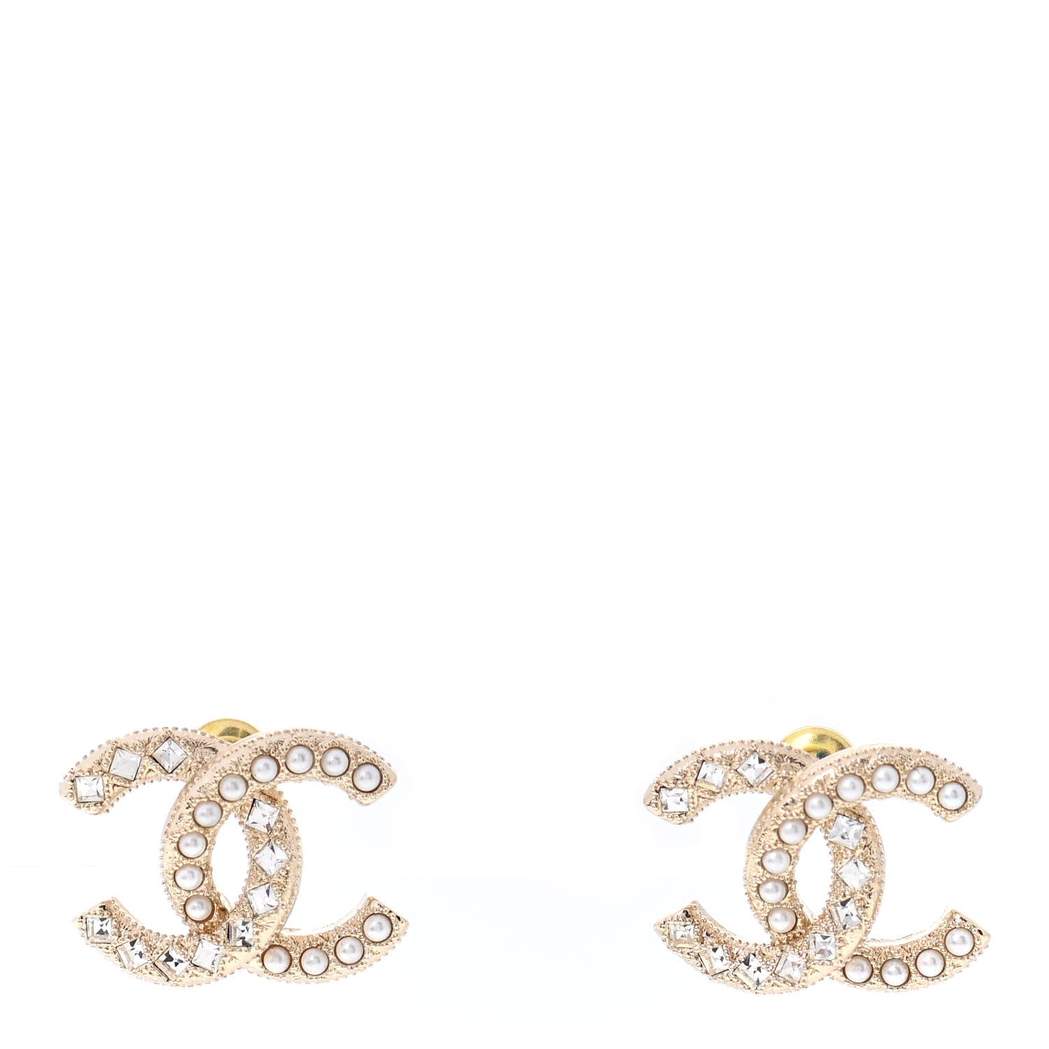 Chanel Pearl Crystal CC Earrings Gold 1 of 4