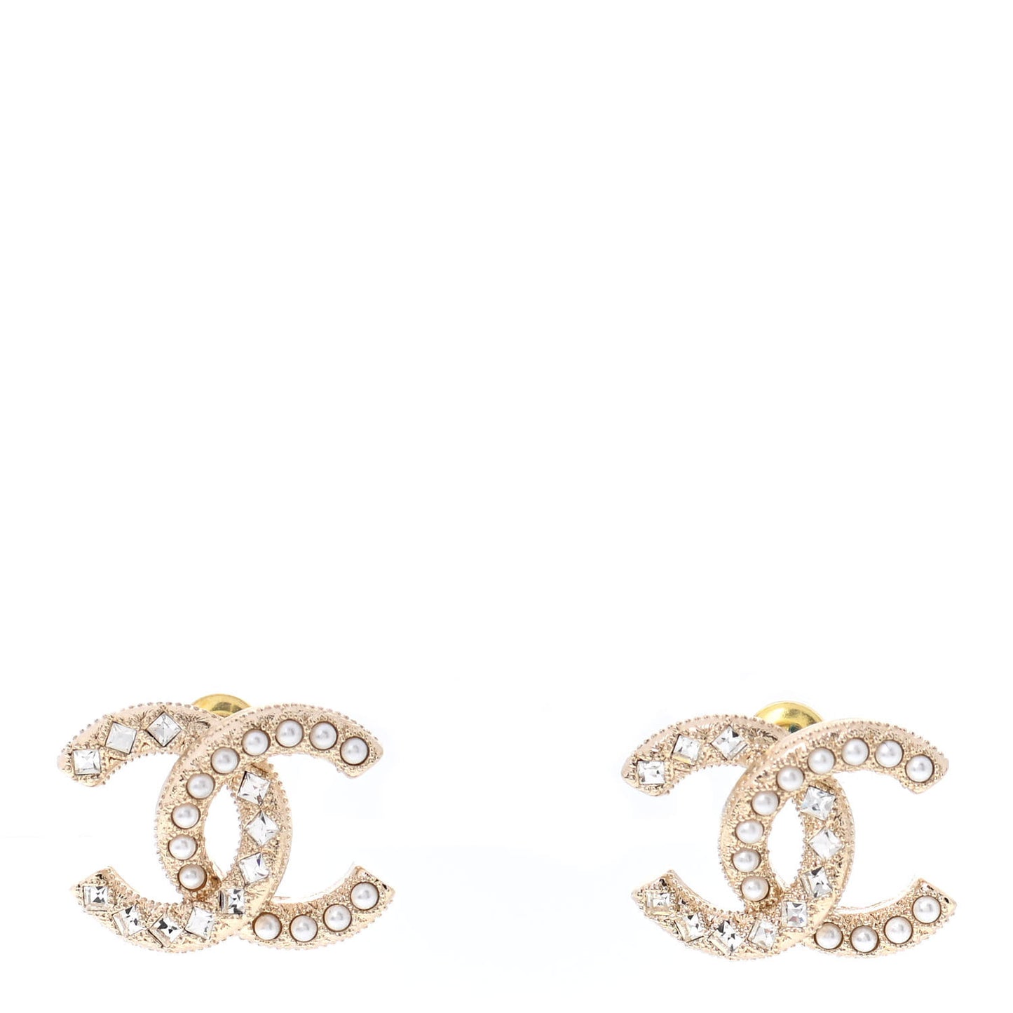 Pearl Crystal CC Earrings Gold