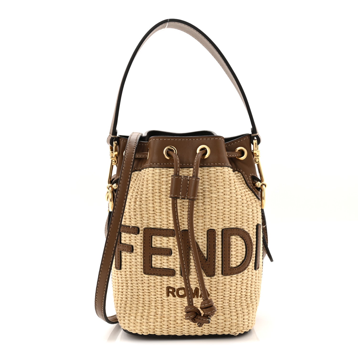 Fendi Straw F is Fendi Logo Crochet Mini Mon Tresor Bucket Bag Naturale Black 1 of 10