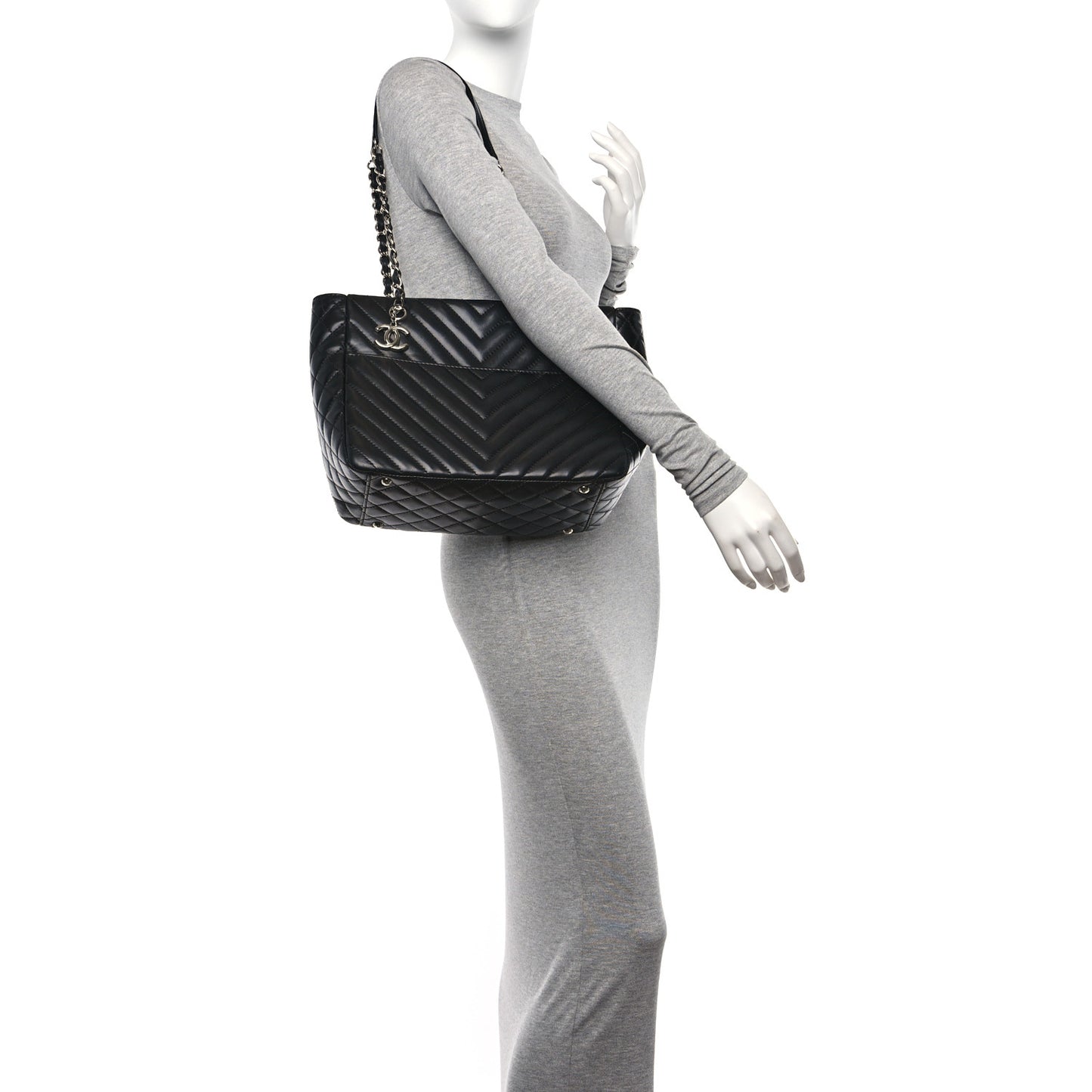 Lambskin Surpique Chevron Quilted Tote Black