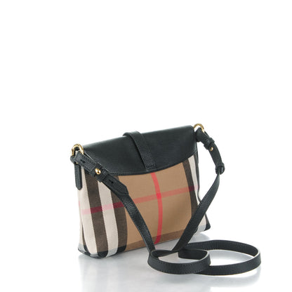 Burberry Horseshoe Calfskin House Check Small Milton Crossbody Bag Black 3 of 7