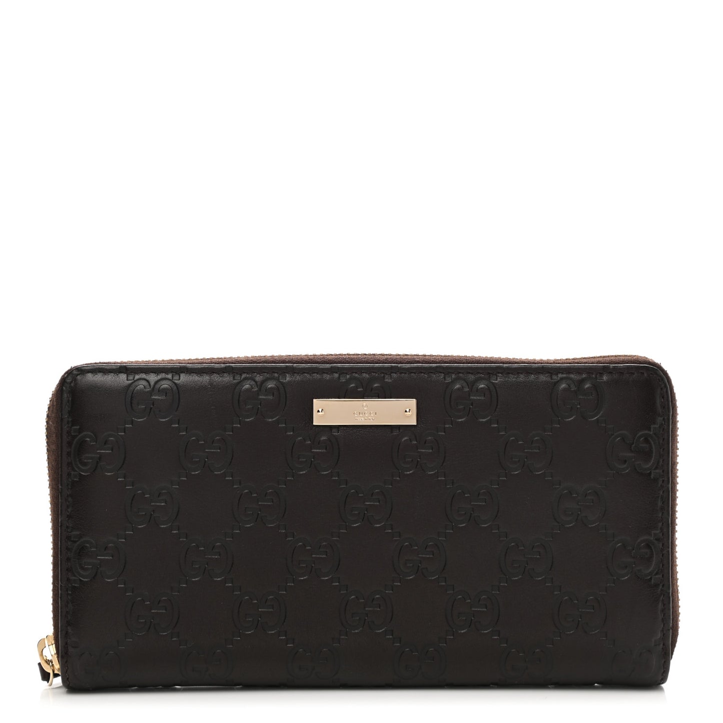Guccissima Margaux Calfskin Metal Bar Zip Around Wallet Chocolate
