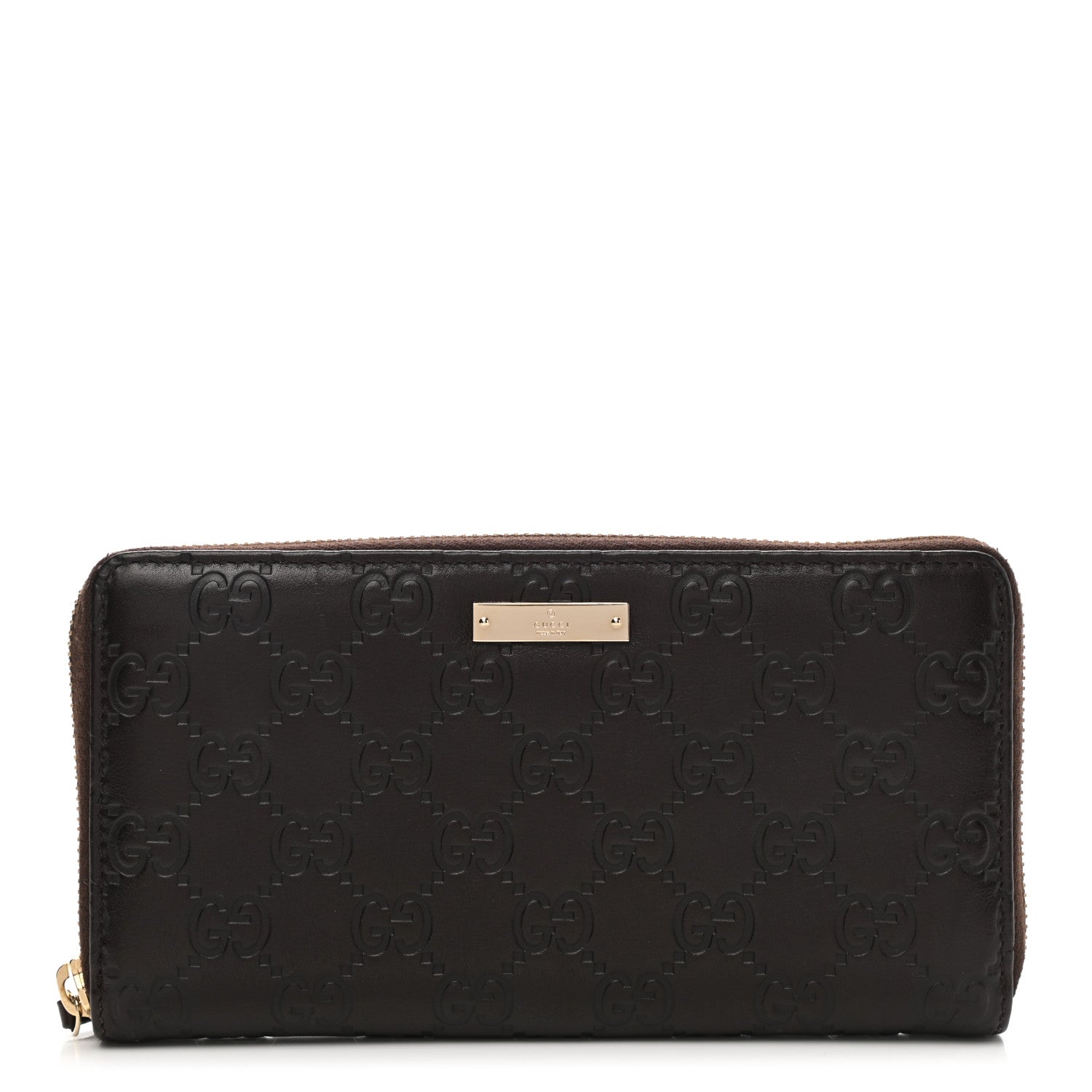 Gucci Guccissima Margaux Calfskin Metal Bar Zip Around Wallet Chocolate 1 of 8