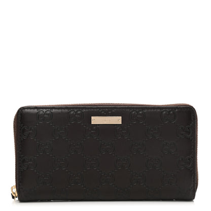 Gucci Guccissima Margaux Calfskin Metal Bar Zip Around Wallet Chocolate 1 of 8
