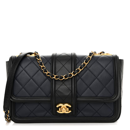 Chanel Lambskin Quilted Medium Elegant CC Flap Navy Black 1 of 13