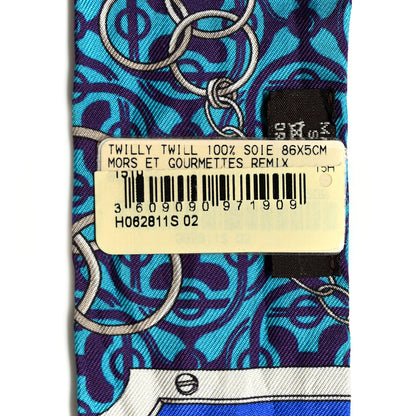 Hermes Silk Mors Et Gourmettes Remix Twilly Bleu Roy Turquoise Prune 4 of 6