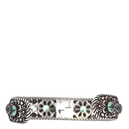 Gucci Sterling Silver Crystal Garden Interlocking G Cuff Bracelet Green 3 of 5
