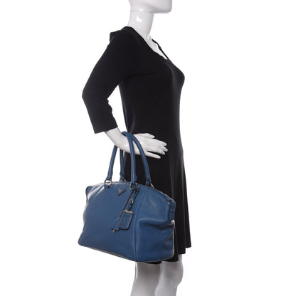 Prada Vitello Daino Double Handle Satchel Cobalto 2 of 13
