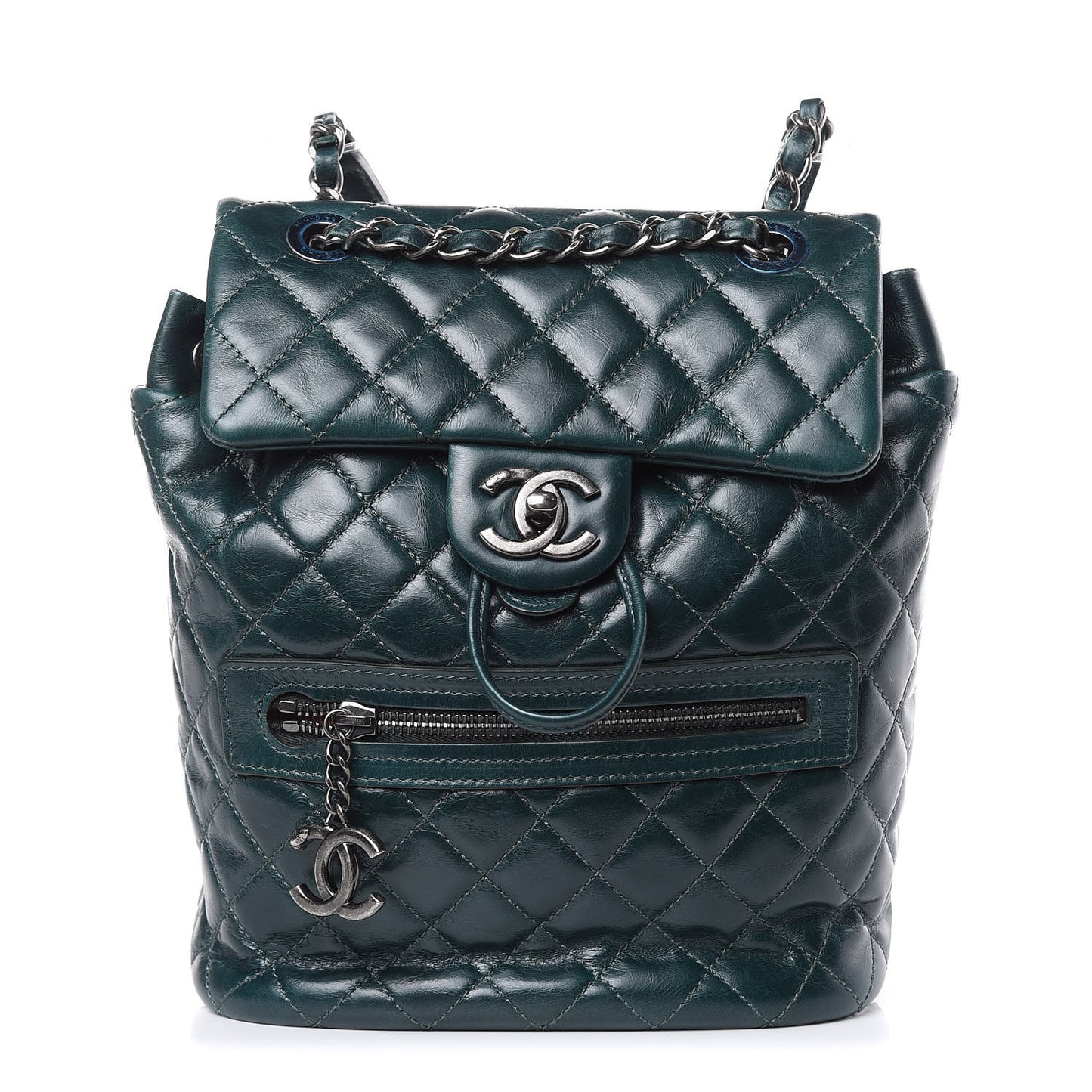 Glazed Calfskin Quilted Small Salzburg Mountain Backpack Dark Green