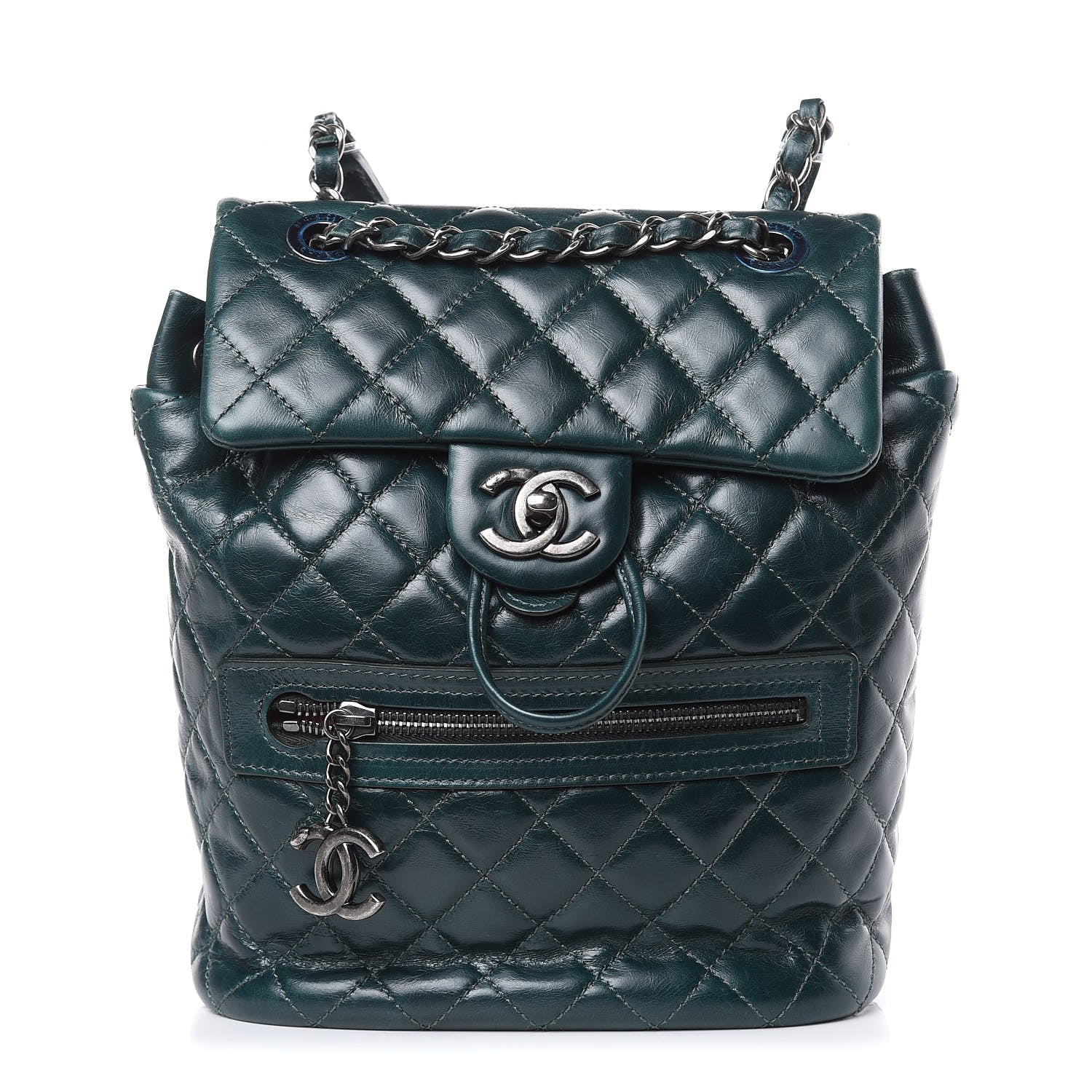 Chanel Glazed Calfskin Quilted Small Salzburg Mountain Backpack Dark Green 1 of 13