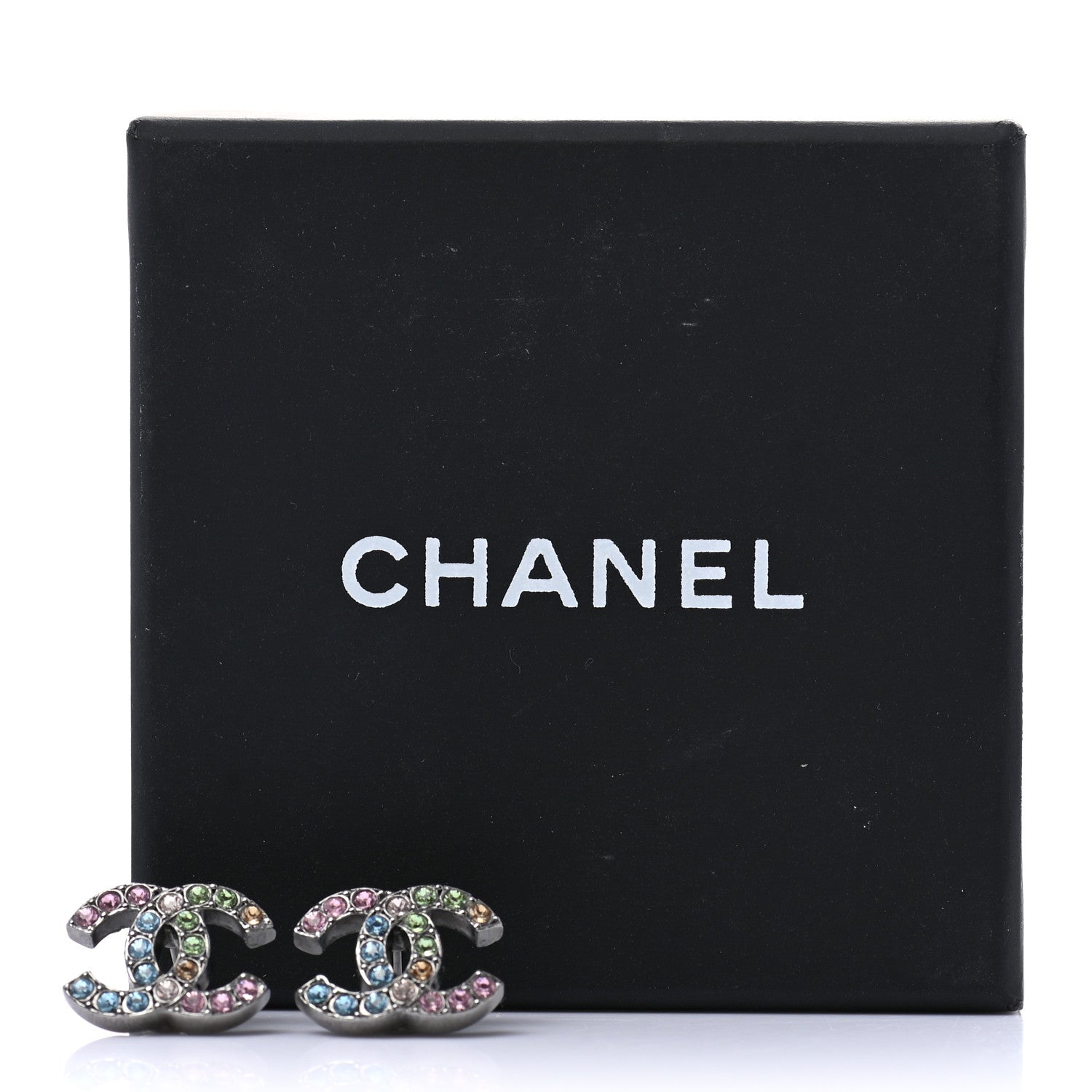 Chanel Ruthenium Crystal CC Earrings Multicolor 5 of 5