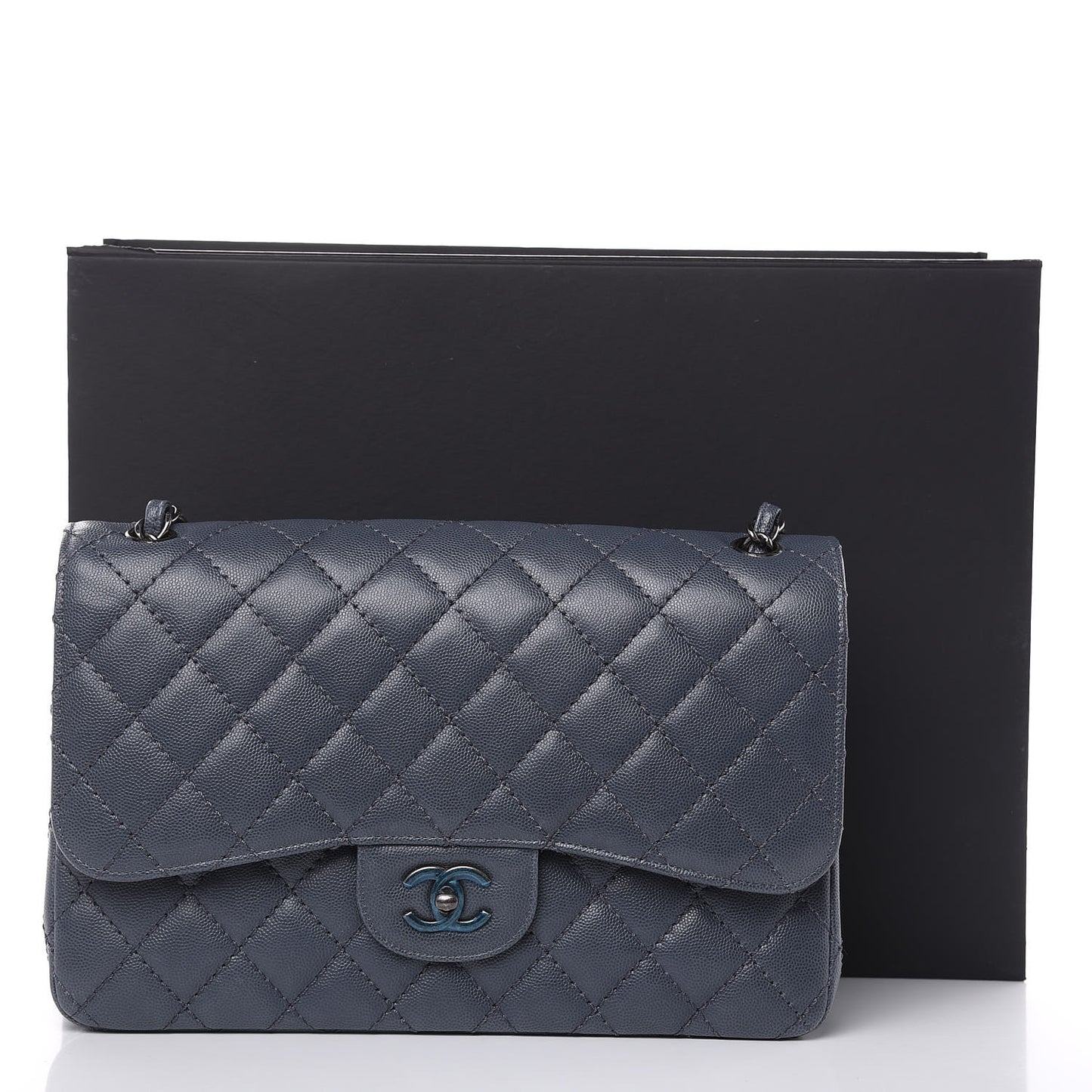 Caviar Quilted Jumbo Double Flap Grey