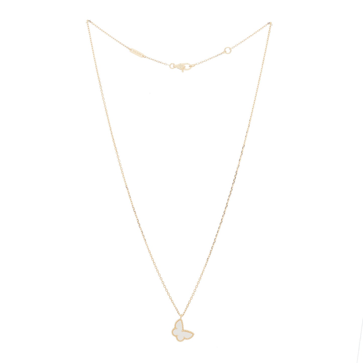18K Yellow Gold Mother of Pearl Sweet Alhambra Butterfly Pendant Necklace