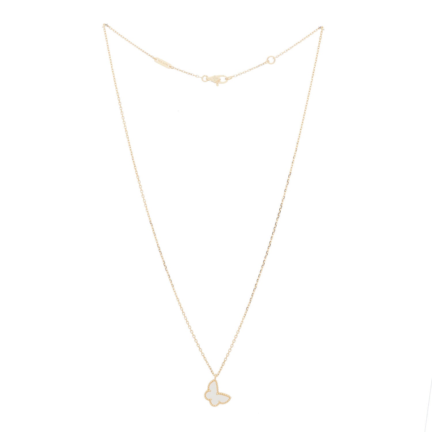 Van Cleef & Arpels 18K Yellow Gold Mother of Pearl Sweet Alhambra Butterfly Pendant Necklace 3 of 7