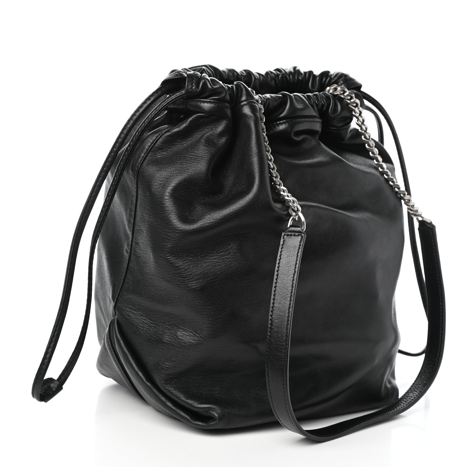 Saint Laurent Lambskin Teddy Drawstring Bag Black 3 of 8