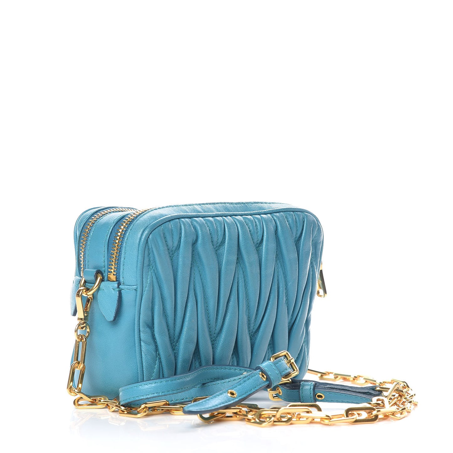 Nappa Matelasse Double Zip Chain Mini Shoulder Bag Blue